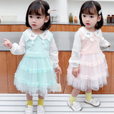 Girl Autumn Casual Cute Gauze Dress 2 Pcs Set