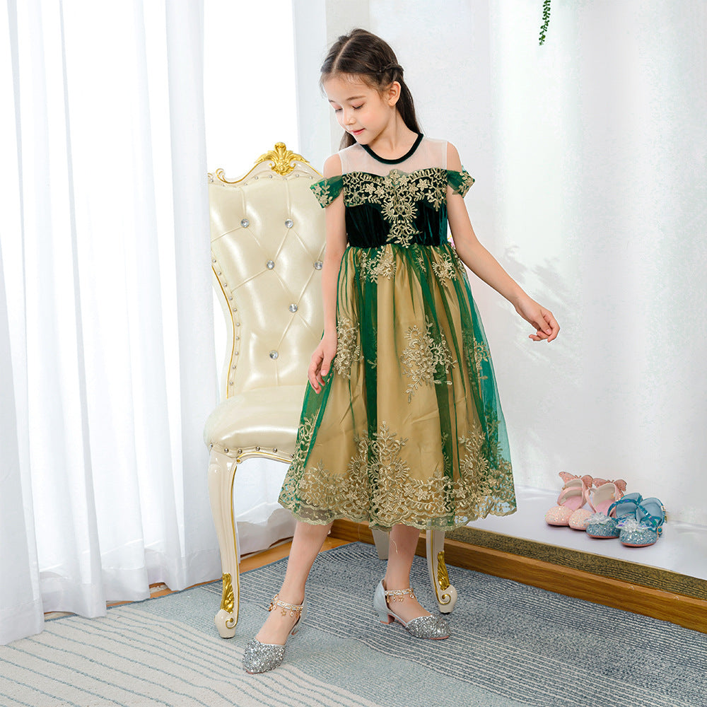 Kid Baby Girls Shoulder Princess Frozen Dress