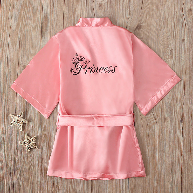 Kid Baby Girls Solid Letter Printing Bandage Bathrobe Sleepwear Pajamas