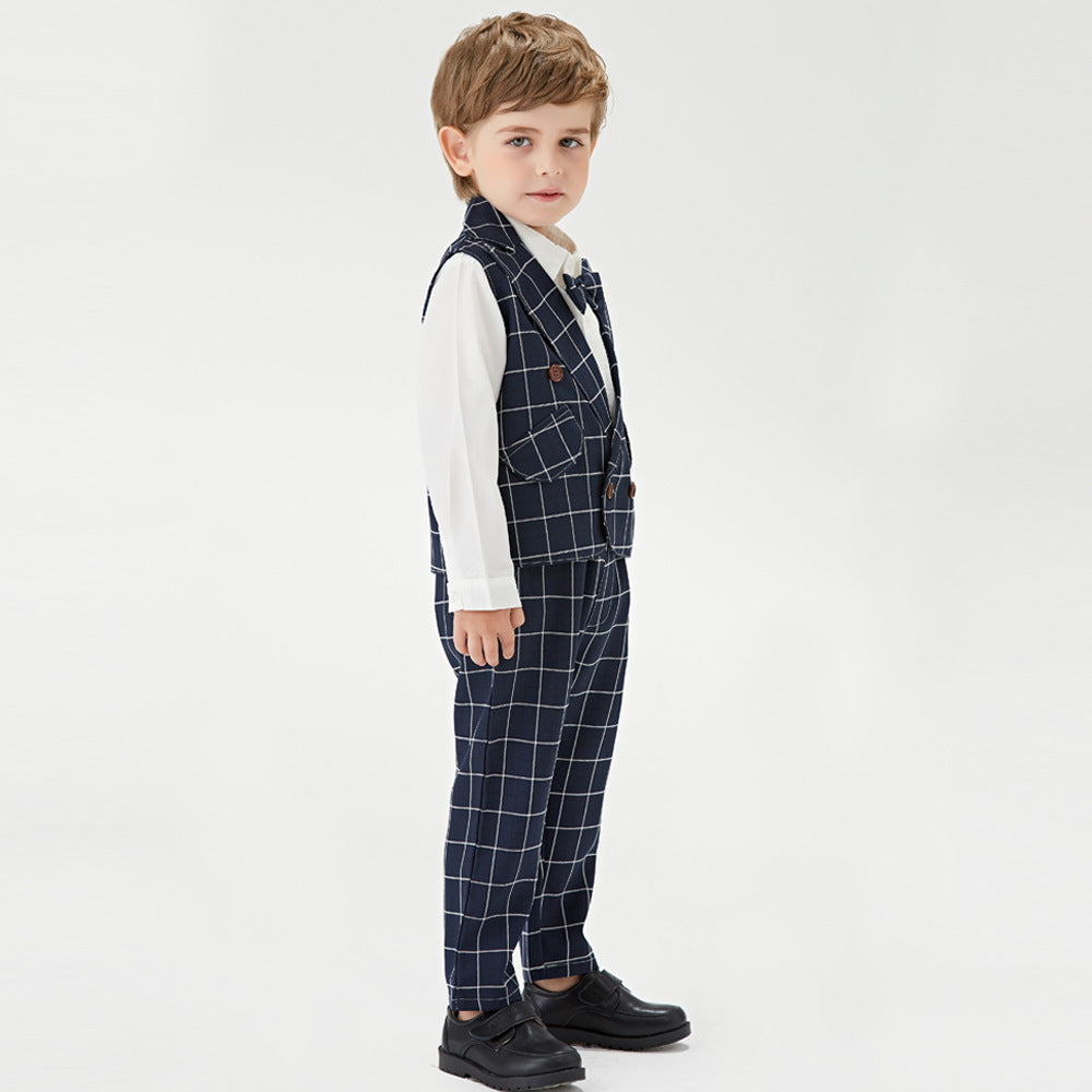 Kid Boy Suit Plaid 4 Pcs Formal Party Sets