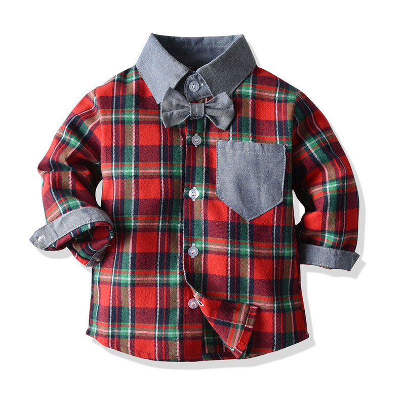 Long-sleeved Plaid Baby Boy Christmas Set 2 Pcs Suits