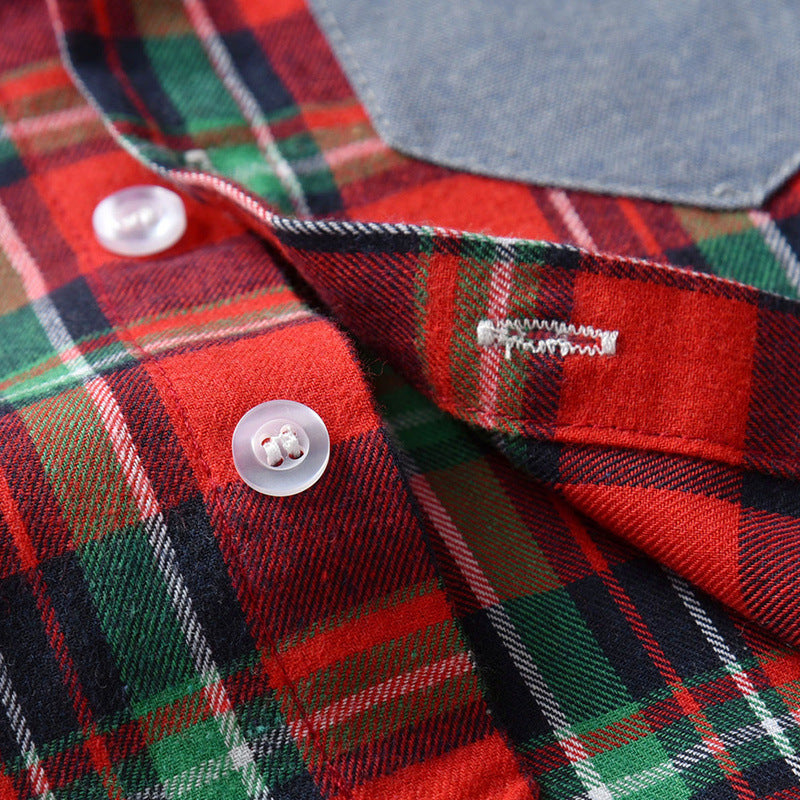 Long-sleeved Plaid Baby Boy Christmas Set 2 Pcs Suits