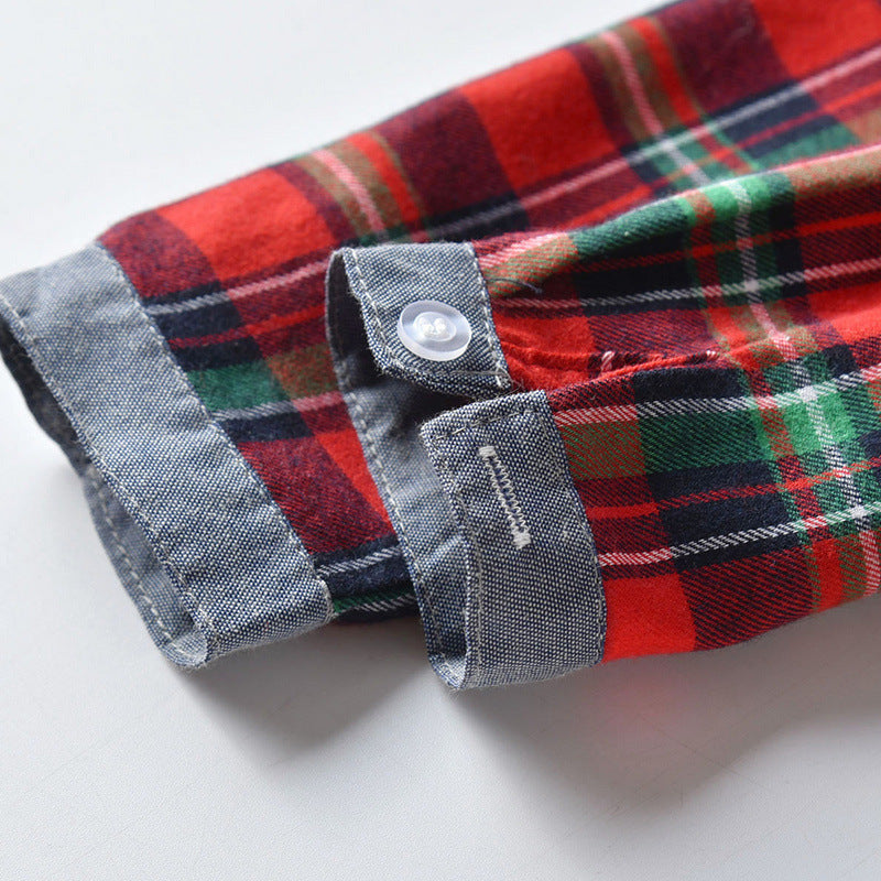 Long-sleeved Plaid Baby Boy Christmas Set 2 Pcs Suits