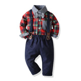 Long-sleeved Plaid Baby Boy Christmas Set 2 Pcs Suits