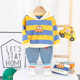 Kid Boy Cartoon Wide Strip Car Casual Suits 2 Pcs