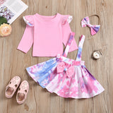 Kid Baby Girls Tie-dye Long Sleeves Hoop 3 Pcs Sets