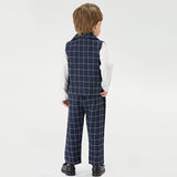 Kid Boy Suit Plaid 4 Pcs Formal Party Sets