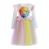 Girl Autumn Super Rainbow Long Sleeve Flower Dress 3-10 Years