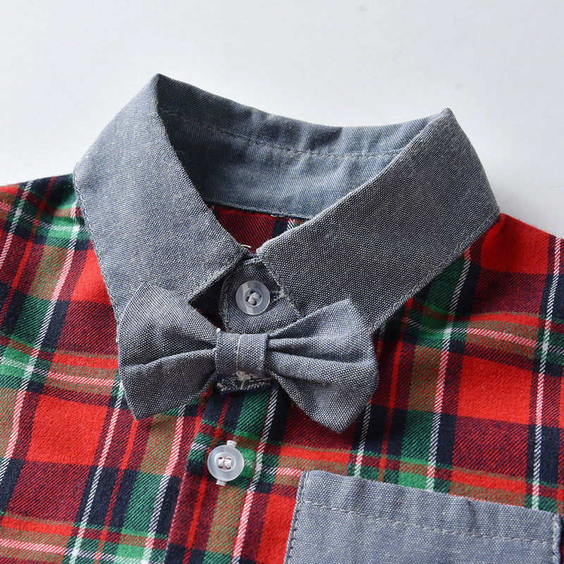Long-sleeved Plaid Baby Boy Christmas Set 2 Pcs Suits