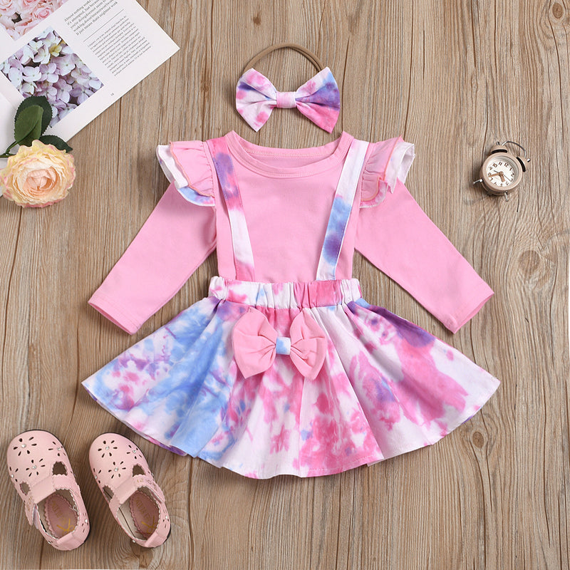 Kid Baby Girls Tie-dye Long Sleeves Hoop 3 Pcs Sets