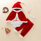 Ins Christmas Baby Girls Outfit Plus Hooded 3Pcs Sets