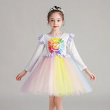 Girl Autumn Super Rainbow Long Sleeve Flower Dress 3-10 Years