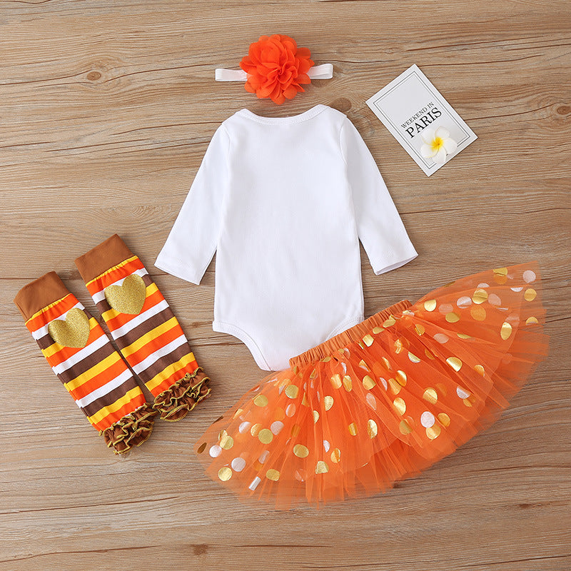 Baby Girl Fashion Halloween Dress+Tops+Headbands+Stocking 4 Pcs Set 0-24 Months