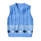 Kid Baby Boy Round Neck Jacquard Knit Waistcoat Pure Cotton Sweater Vest