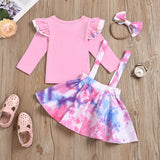 Kid Baby Girls Tie-dye Long Sleeves Hoop 3 Pcs Sets
