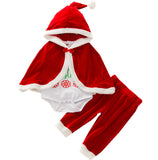 Ins Christmas Baby Girls Outfit Plus Hooded 3Pcs Sets