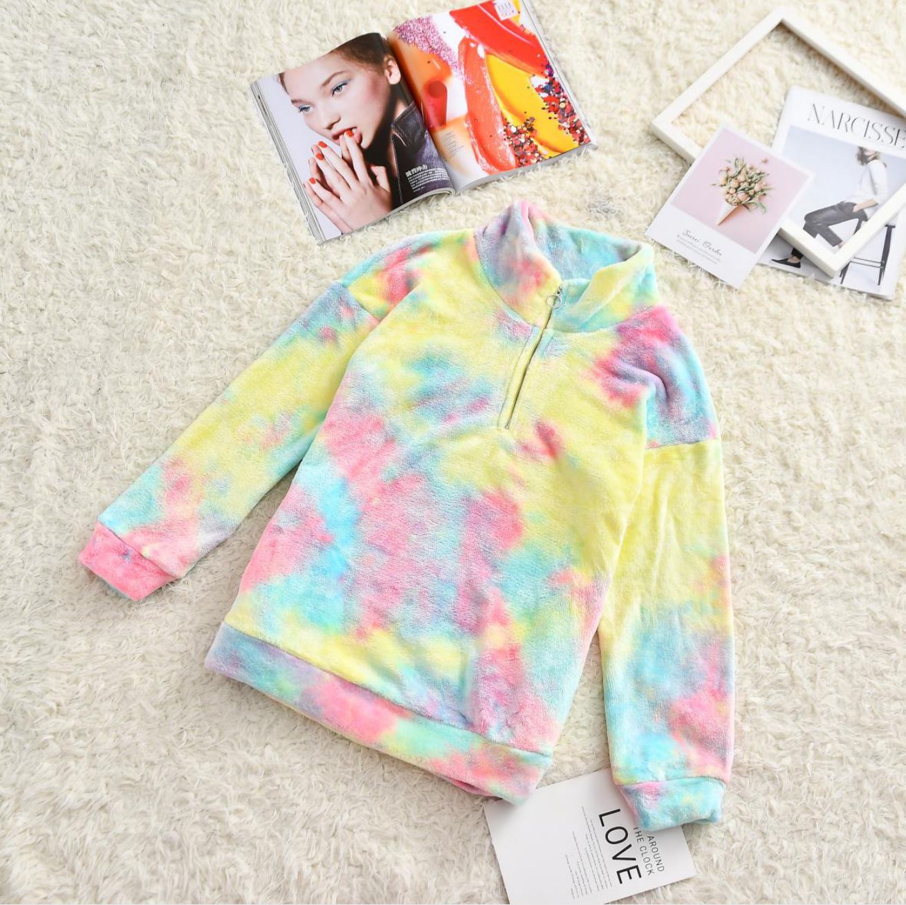 Family Matching Stand-up Collar Double-sided Plush Tie Parent-child Sweatshirt