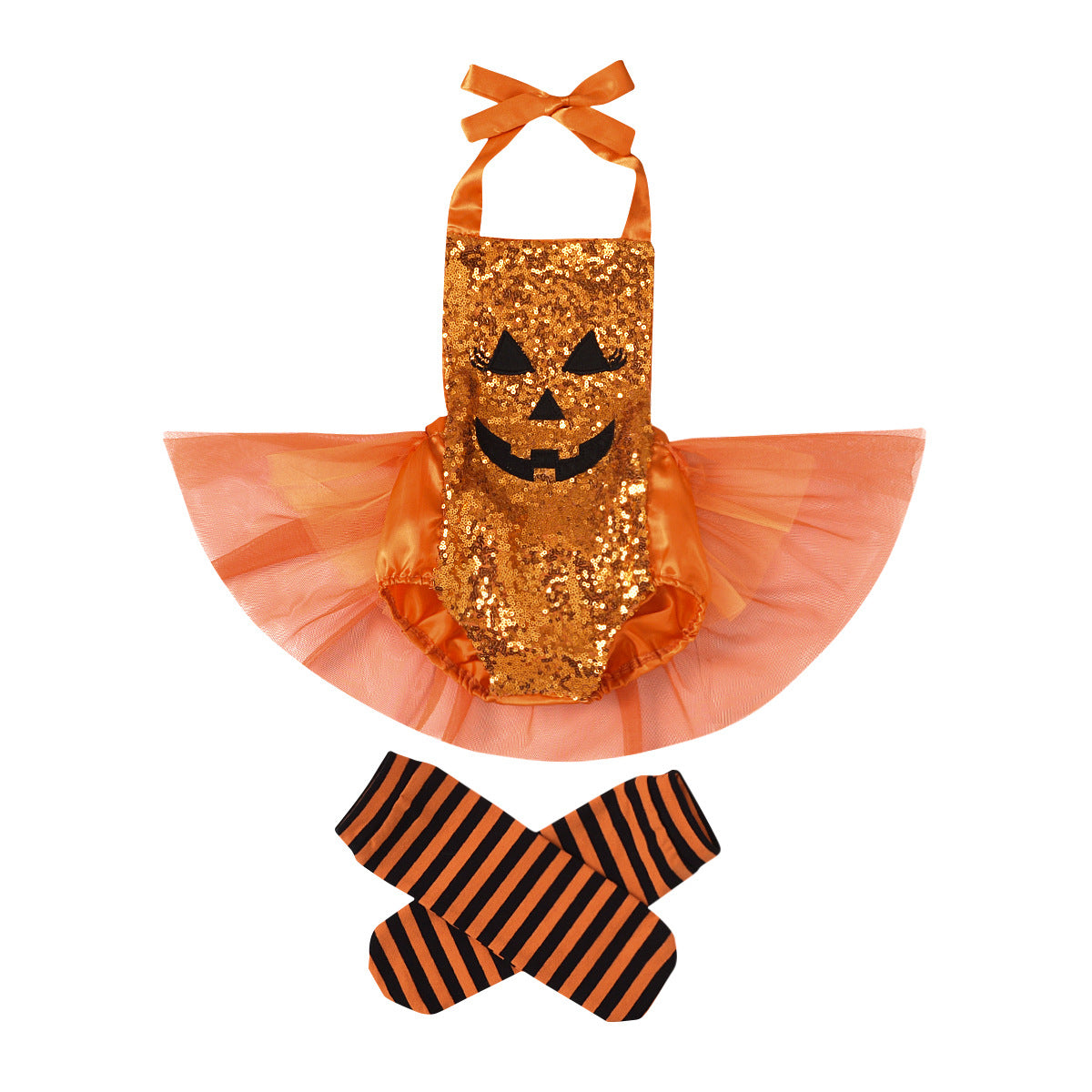 Baby Girl Halloween Smiling Face Embroidered Gauze Climbing Rompers