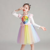 Girl Autumn Super Rainbow Long Sleeve Flower Dress 3-10 Years