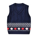 Kid Baby Boy Round Neck Jacquard Knit Waistcoat Pure Cotton Sweater Vest
