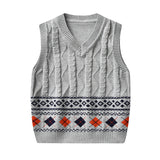 Kid Baby Boy Round Neck Jacquard Knit Waistcoat Pure Cotton Sweater Vest