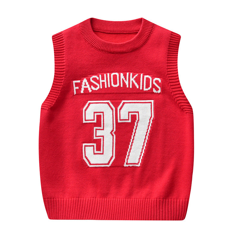 Kid Baby Boy Round Neck Jacquard Knit Waistcoat Pure Cotton Sweater Vest