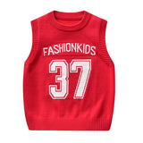 Kid Baby Boy Round Neck Jacquard Knit Waistcoat Pure Cotton Sweater Vest