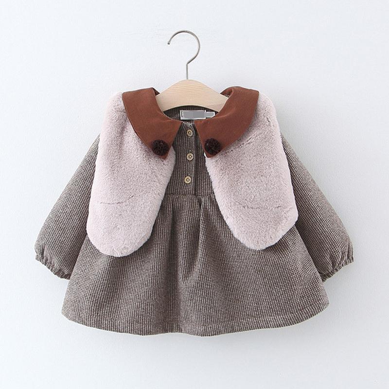 Baby Girl Floral Long Sleeve Flannelette Lining Thicken Dress 2 Pcs Sets