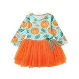 Toddler Girls Halloween Pumpkin Printed Mesh Tutu Dress