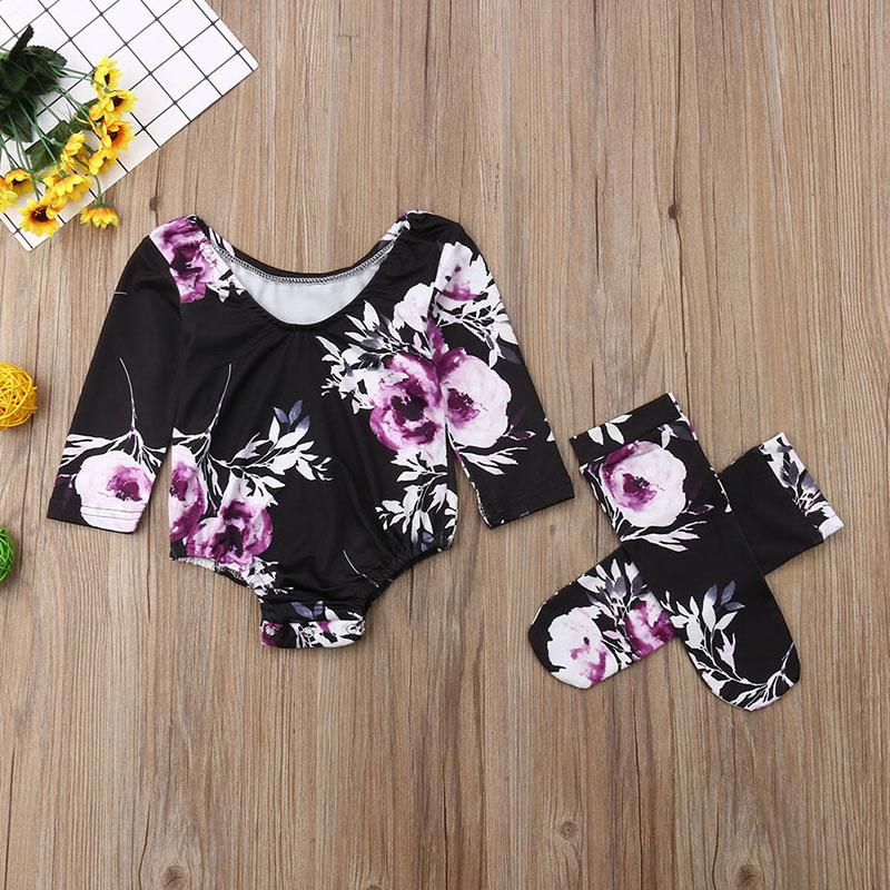 Baby Girl Long Sleeve Floral Romper Warm 2 Pcs Set