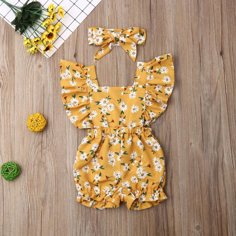 Baby Girl Floral Ruffle Sleeve Backless Romper 2Pcs Outfit Set