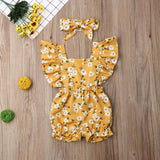 Baby Girl Floral Ruffle Sleeve Backless Romper 2Pcs Outfit Set