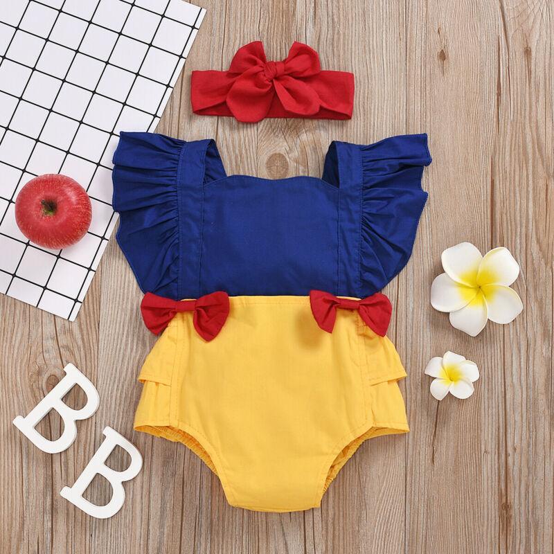 Baby Girl Fly Sleeve Patchwork Bowknot Ruffled Backless Romper 2 Pcs Sets