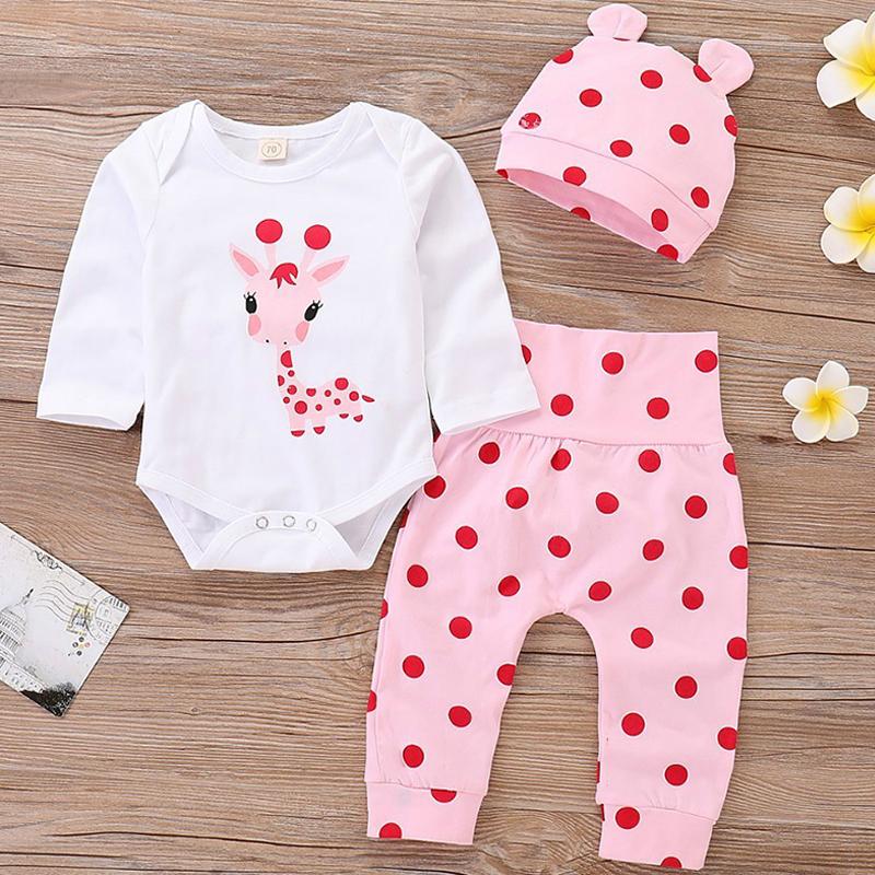 Baby Girl Set Cute Giraffe Pink Dot 2 Pcs