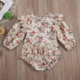 Baby Girl Floral Print Long Sleeve Vintage Ruffles Romper