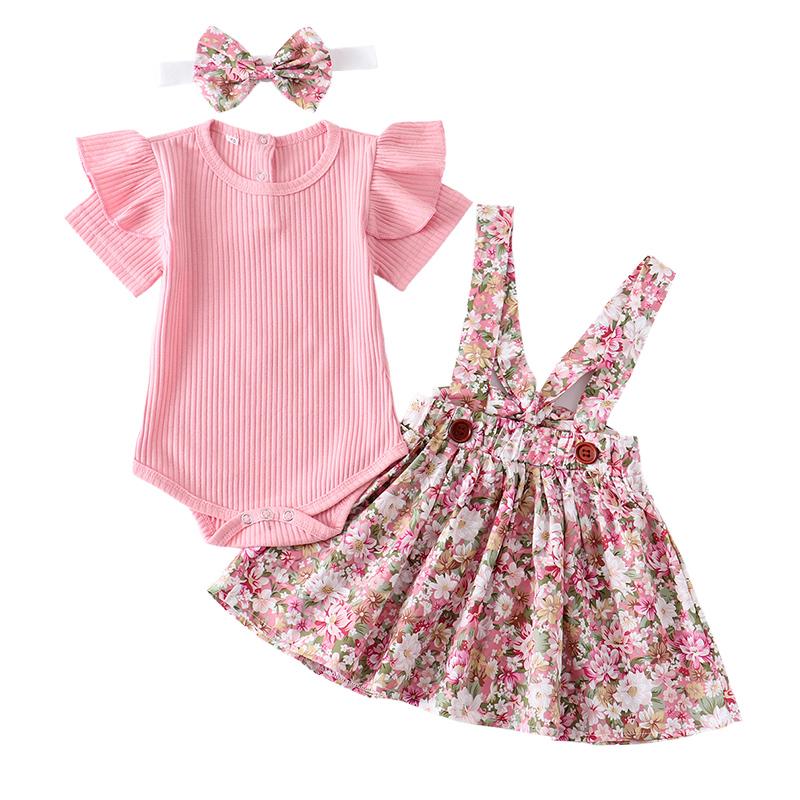 Baby Girl Ruffle Short Sleeve Floral 3 Pcs Sets