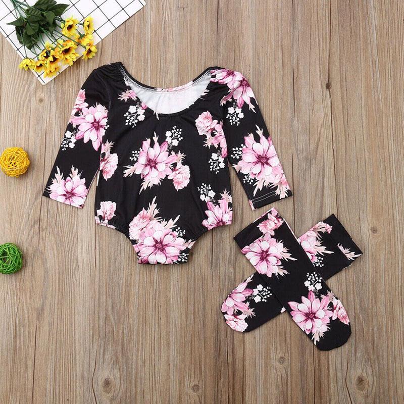 Baby Girl Long Sleeve Floral Romper Warm 2 Pcs Set