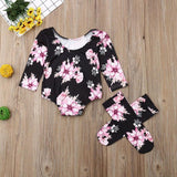 Baby Girl Long Sleeve Floral Romper Warm 2 Pcs Set