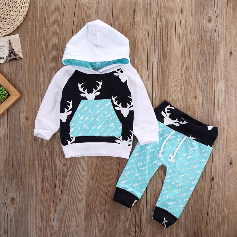 Baby Boy Girl Deer Print Set With Pocket 2 Pcs Set