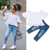 Toddler Baby Girl Fashion Off Shoulder Lace Pearl 2 Pcs Sets