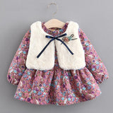 Baby Girl Floral Long Sleeve Flannelette Lining Thicken Dress 2 Pcs Sets