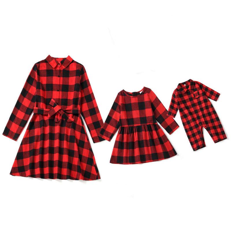 Family Matching Mommy And Me Outfits Long Sleeve Red Plaid Dress