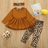 Toddler Baby Girl Long Sleeve Ruffle Leopard Suits 3 Pcs Sets