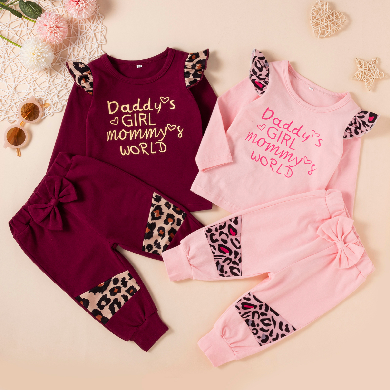 Baby Girl Letter Print Long Sleeve Ruffle Suits 3 Pcs Sets