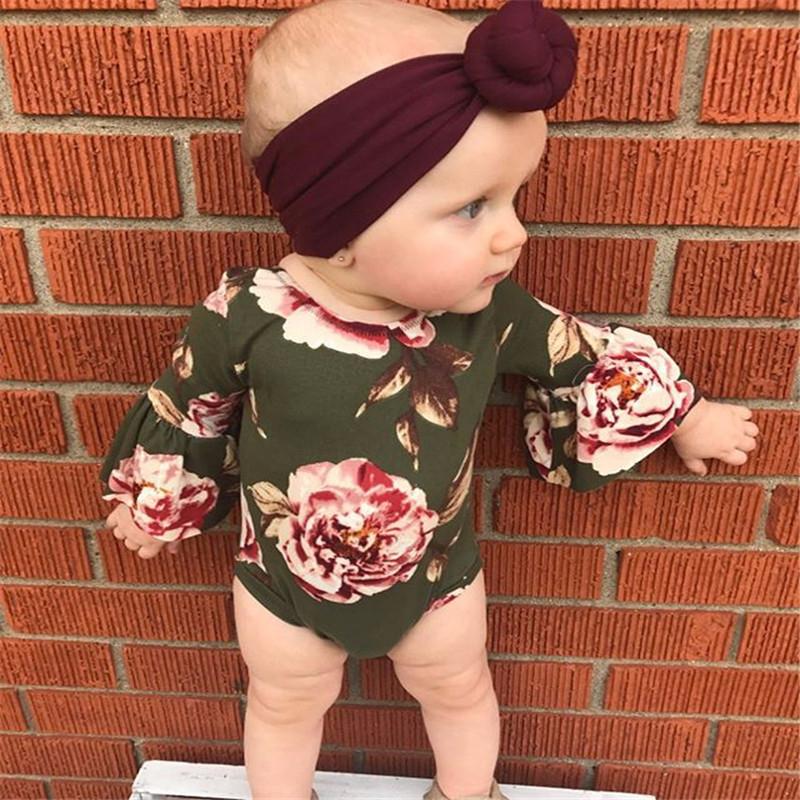 Baby Girl Long Sleeve Floral Romper Warm 2 Pcs Set