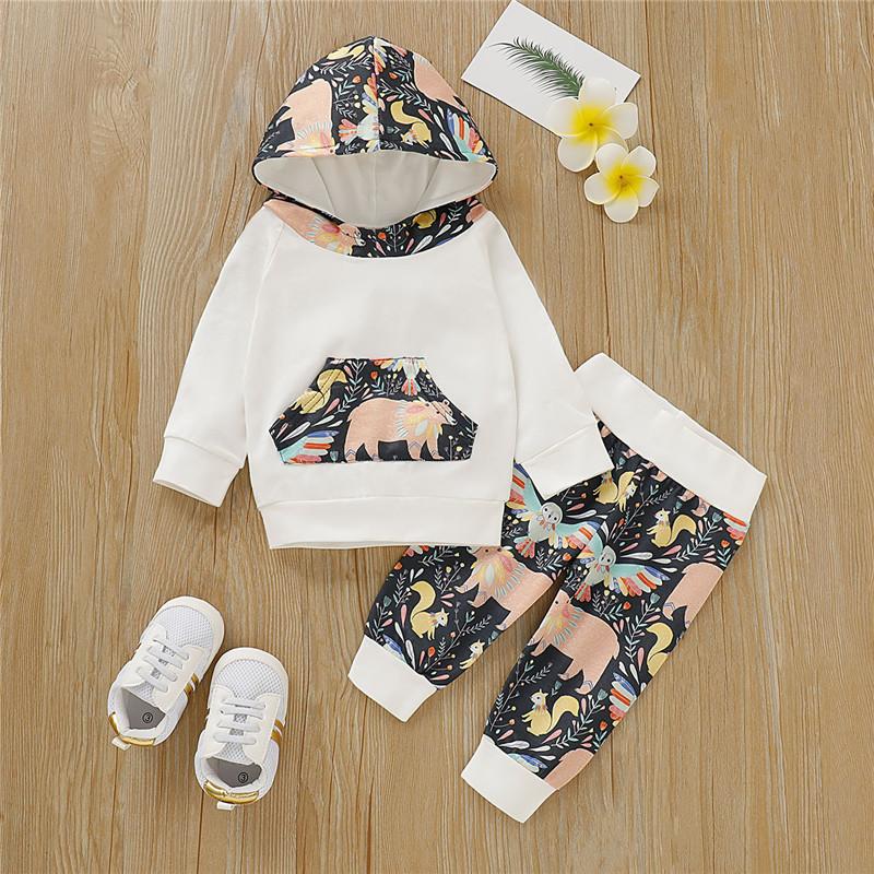 Baby Boys Girls Cartoon Print Long Sleeve Sets 2 Pcs Suits