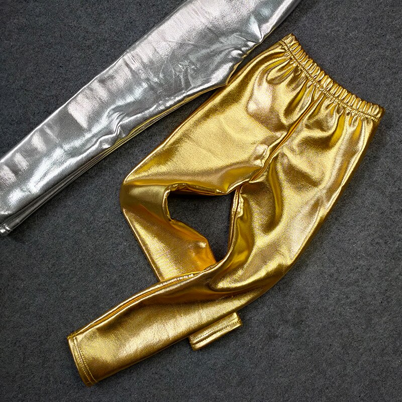 Baby Girls Leggings Metallic Gold Silver Punk Pants 2-10 Years