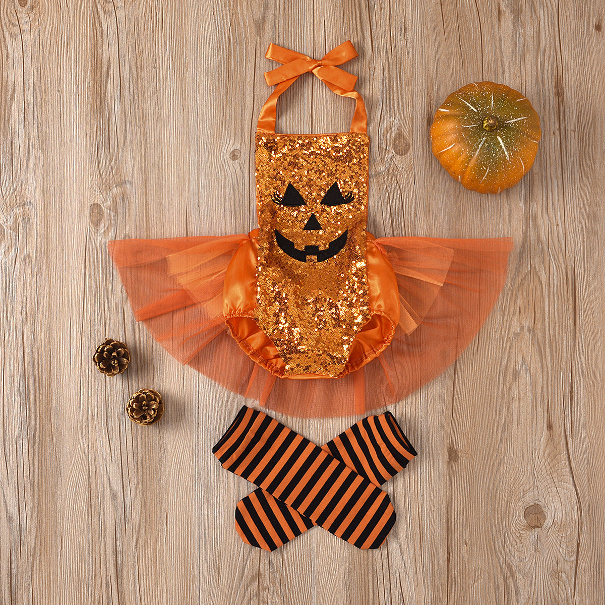 Baby Girl Halloween Smiling Face Embroidered Gauze Climbing Rompers