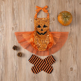 Baby Girl Halloween Smiling Face Embroidered Gauze Climbing Rompers