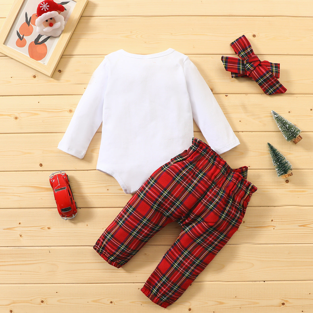 Baby Girls Christmas Long Sleeve Set Ins Plaid 3 Pcs Set